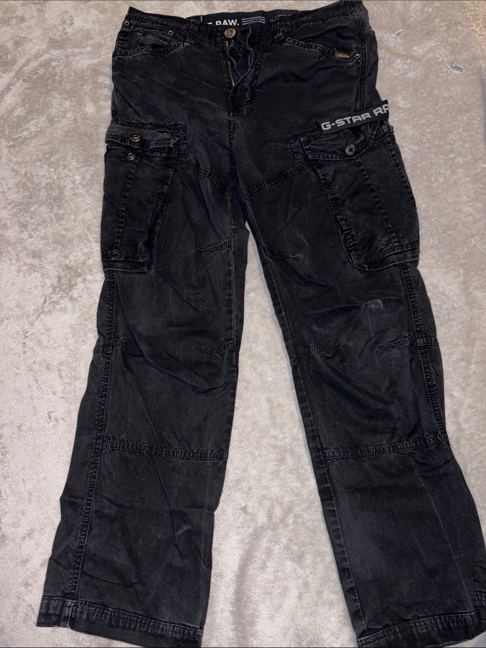 G-Star Black Wide-Leg Cargo Jeans with Patch Pocket Details